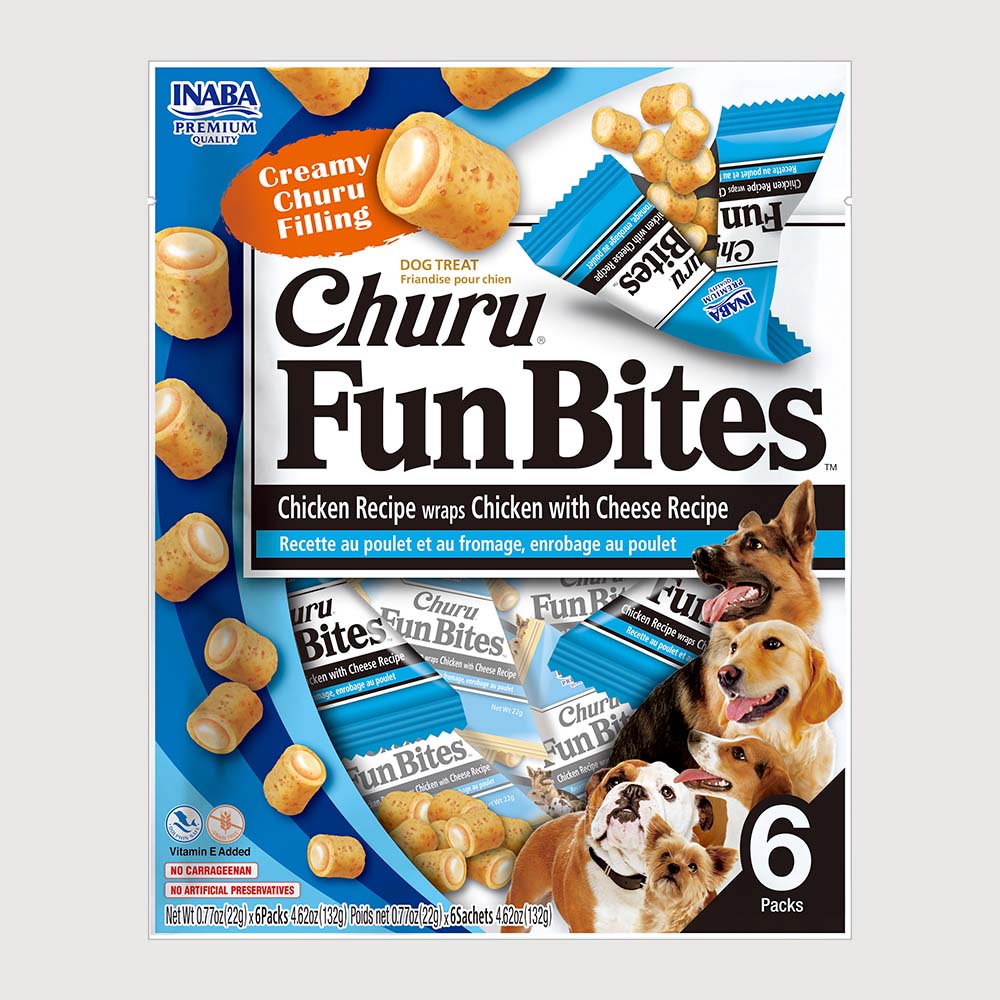 Snack Para Perro Pollo Fun Churu Bites Relleno de Pollo y Queso 6 POUCH X 22 g
