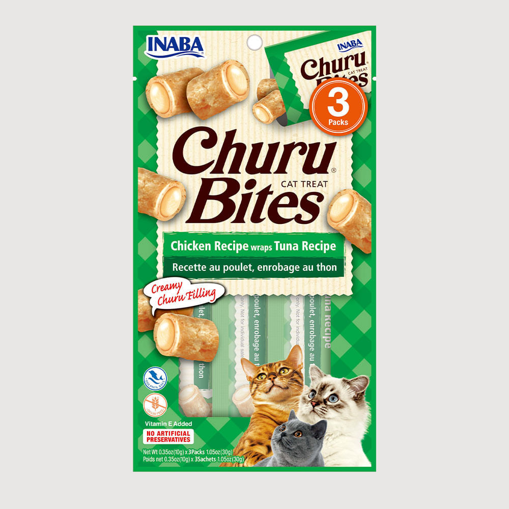 Snack Cremoso Para Gato Inaba Churu Bites Pollo Wraps Atún 30 g