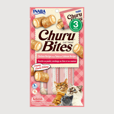 Snack Cremoso Para Gato Inaba Churu Bites Pollo Wraps Atún Con Salmón 30 g