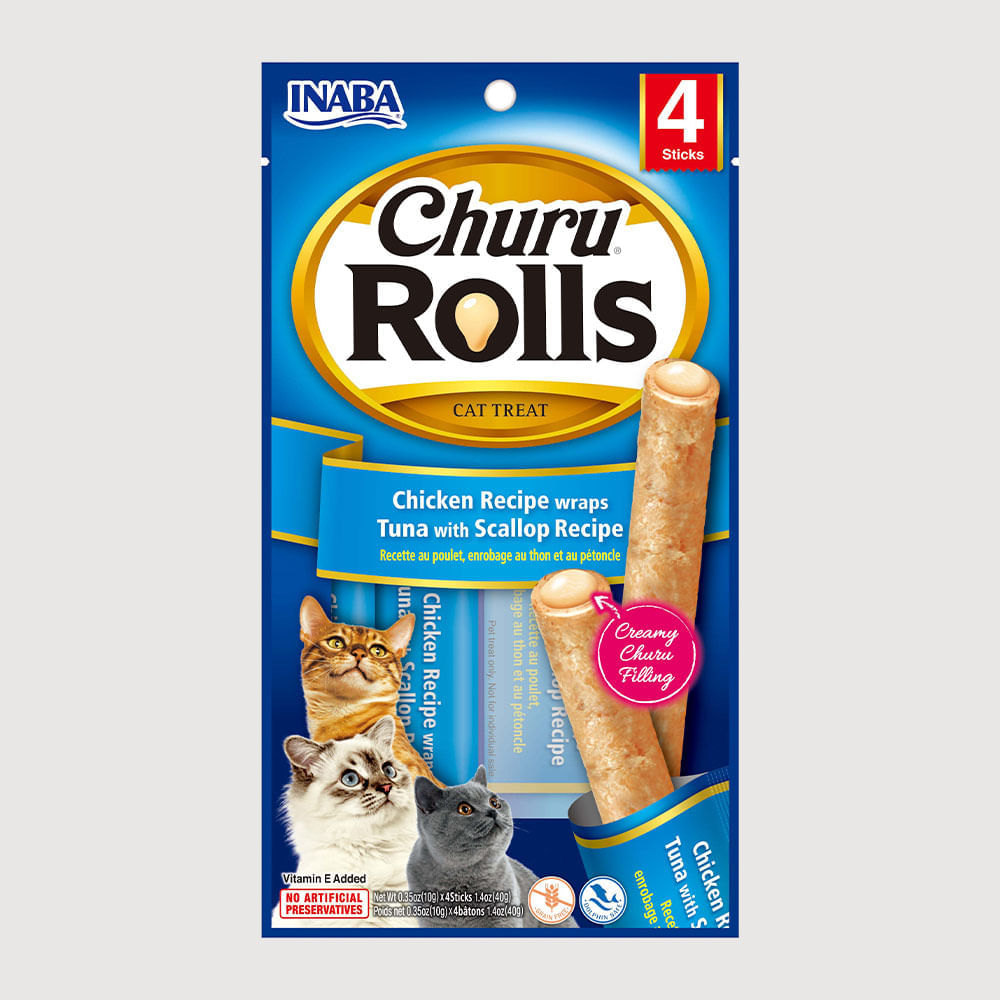 Snack Para Gato Churu Rolls Pollo - Atún Vieira 40 g - 4 Piezas