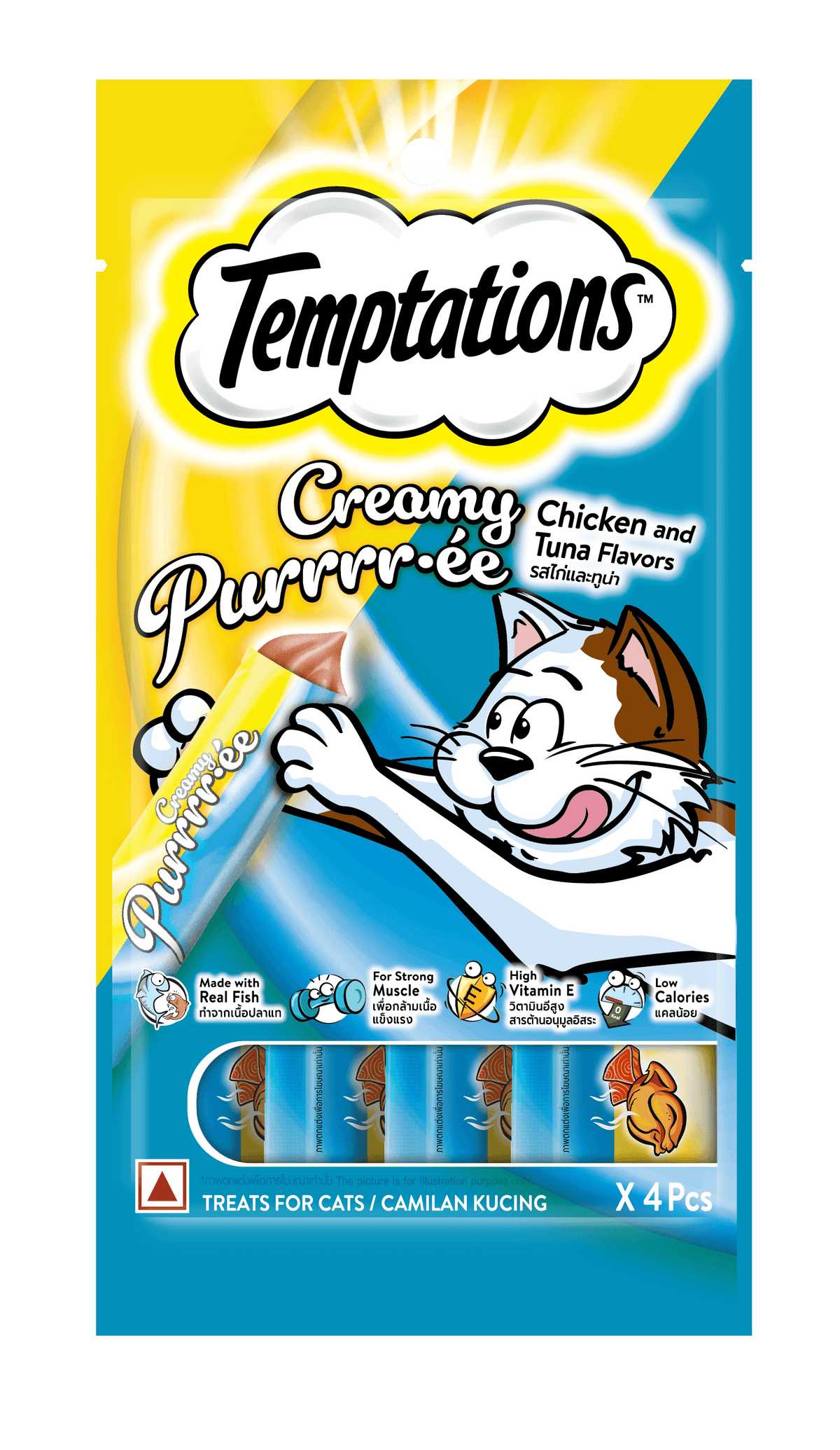 Snack Cremoso para Gato Temptations Pollo y Atún 4 u
