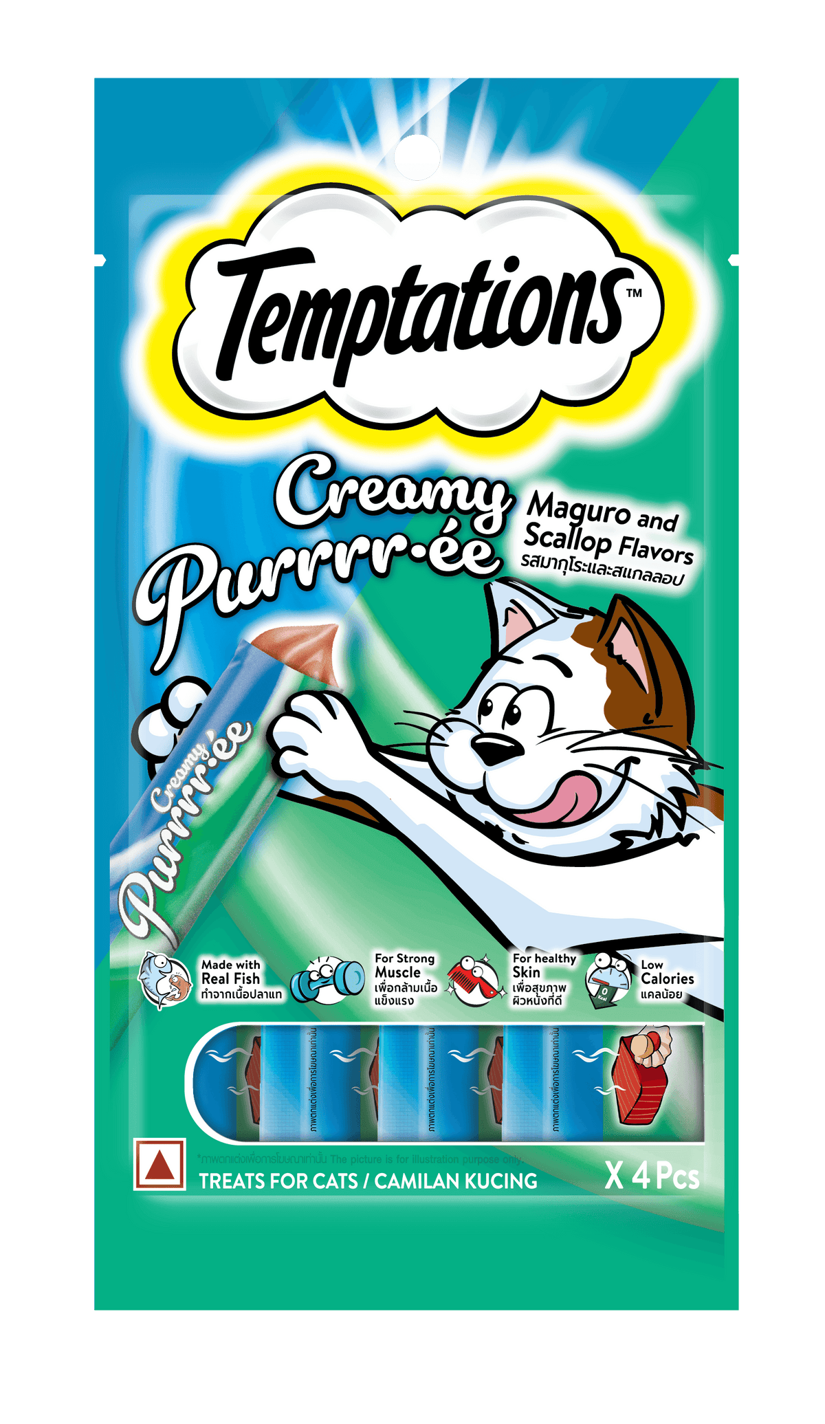 Snack Cremoso para Gato Temptations Atún y Vieiras 4 u
