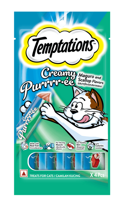 Snack Cremoso para Gato Temptations Atún y Vieiras 4 u
