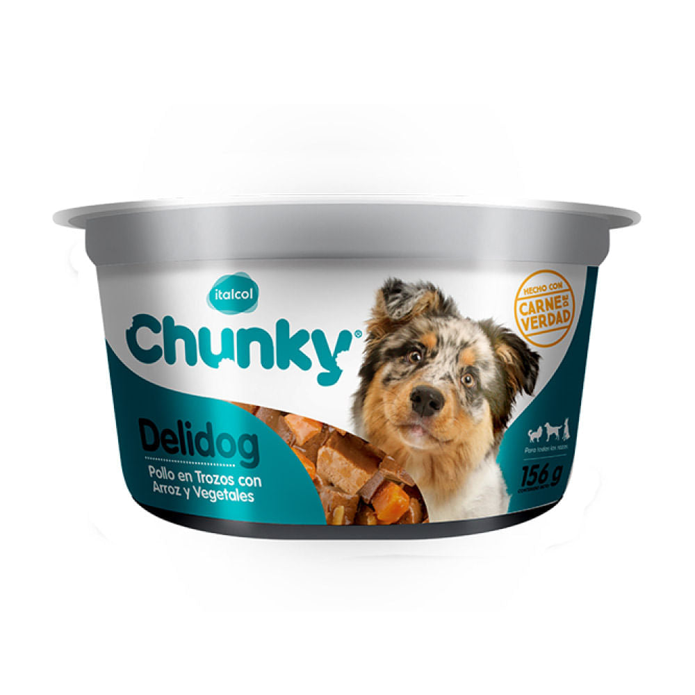 Alimento Húmedo Perro Chunky Delidog Pollo En Trozos Con Arroz Y Vegetales 156 g