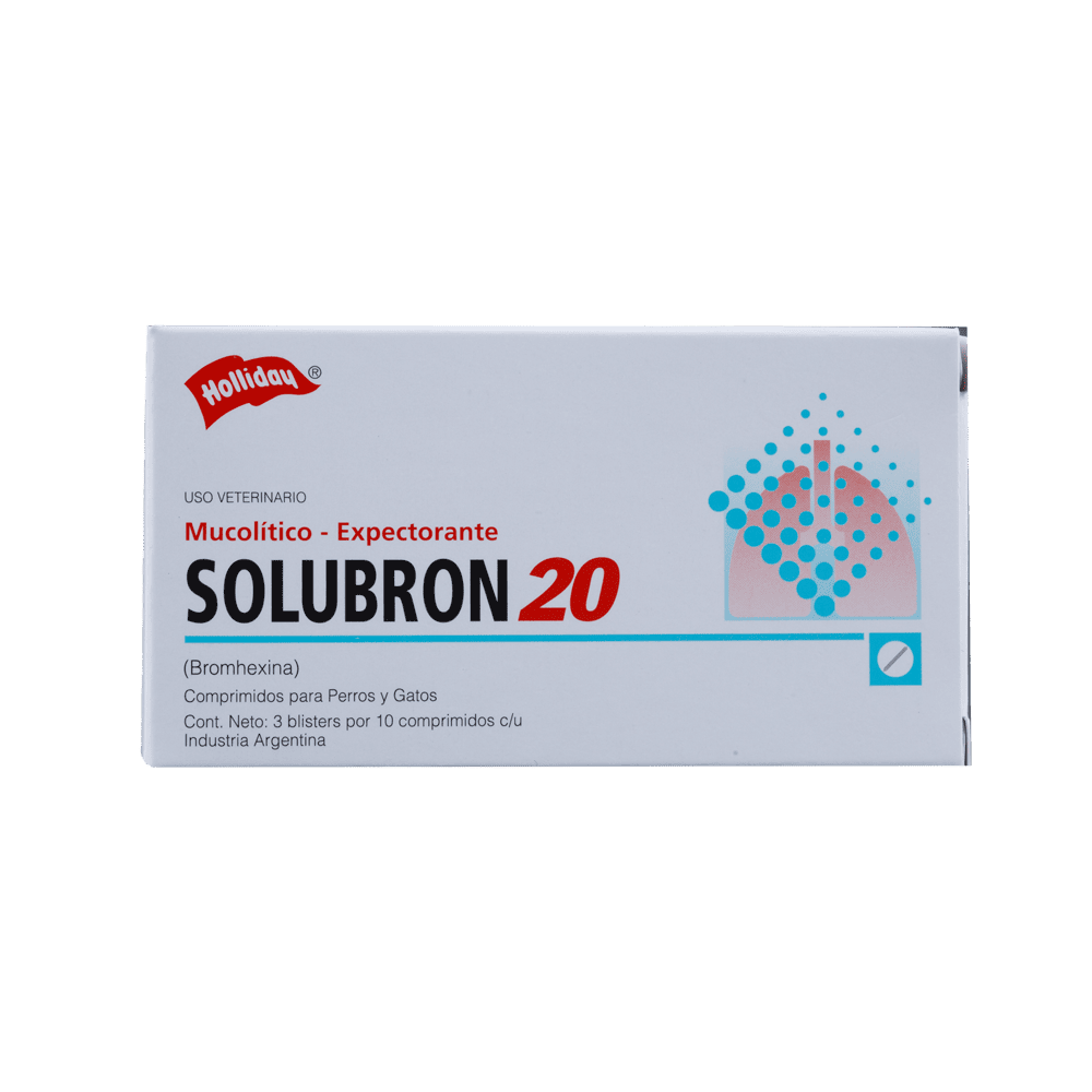 Mucolítico y expectorante oral para Mascotas Solubron 20 mg