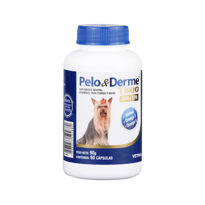 Suplemento Vitamínico para Mascotas Pelo y Derme 1500 60 Capsulas