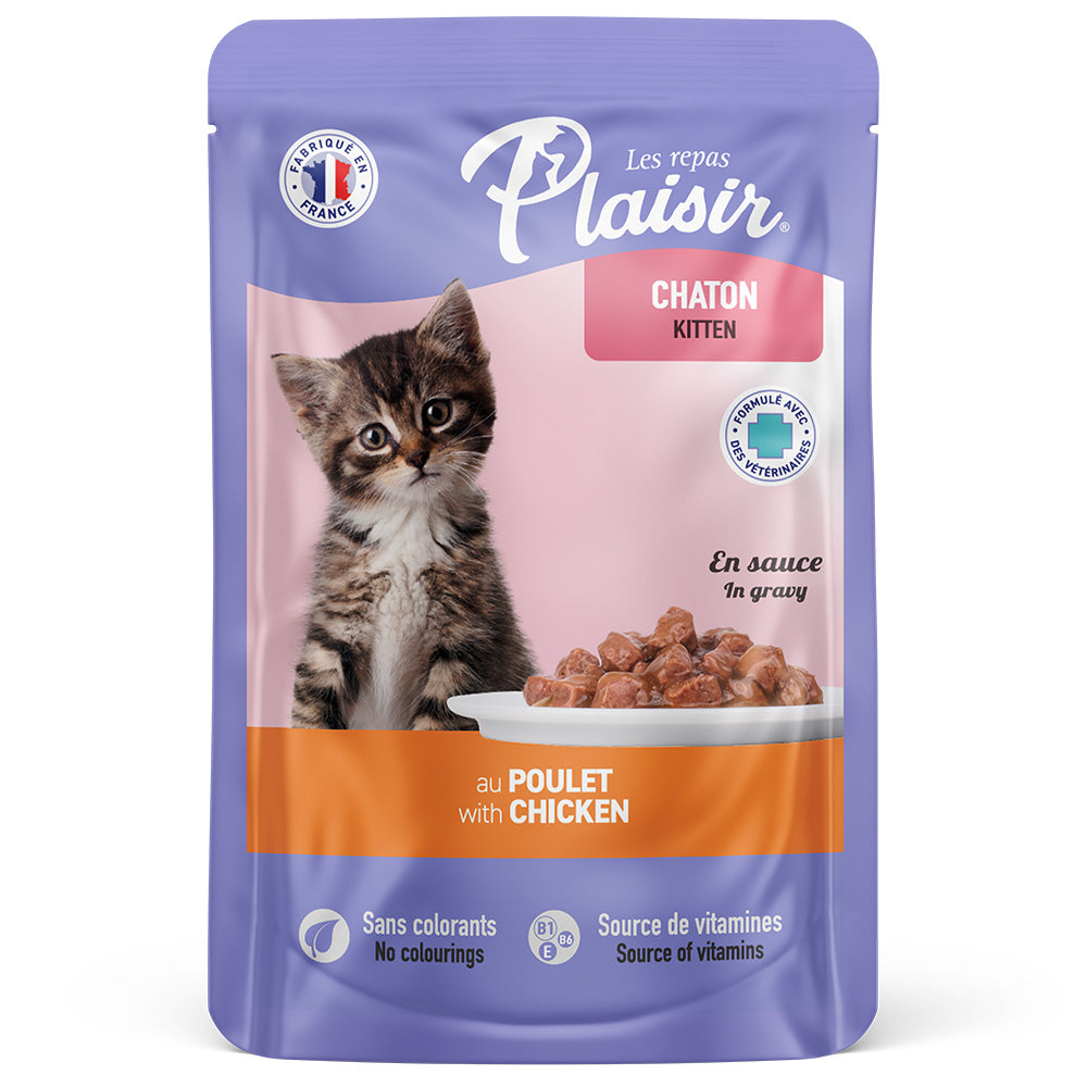 Alimento humedo Para Gatito Plaisir Con Trocitos En Salsa Con Pollo