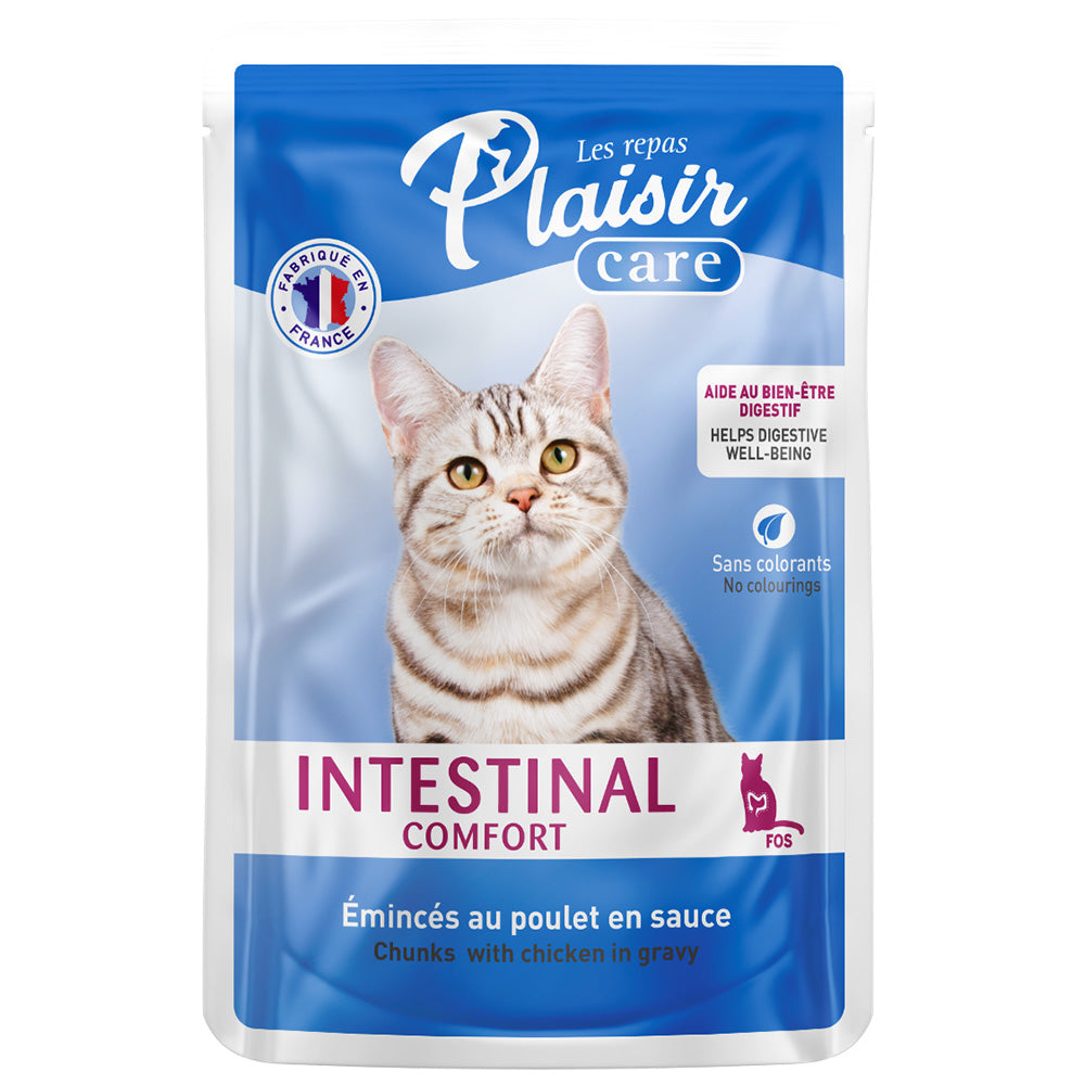 Alimento húmedo Para Gato Plaisir Cuidado Intestinal Con Trocitos De Pollo En Salsa