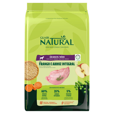 Alimento Para Perro Adulto Raza Mediana Guabi Natural Sabor Pollo y Arroz Integral