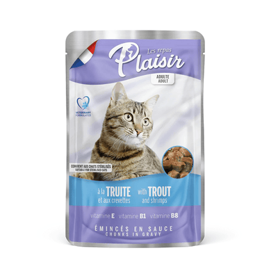 Alimento Húmedo Gato Plaisir Pouch Trozos De Trucha Y Camarón 100 g