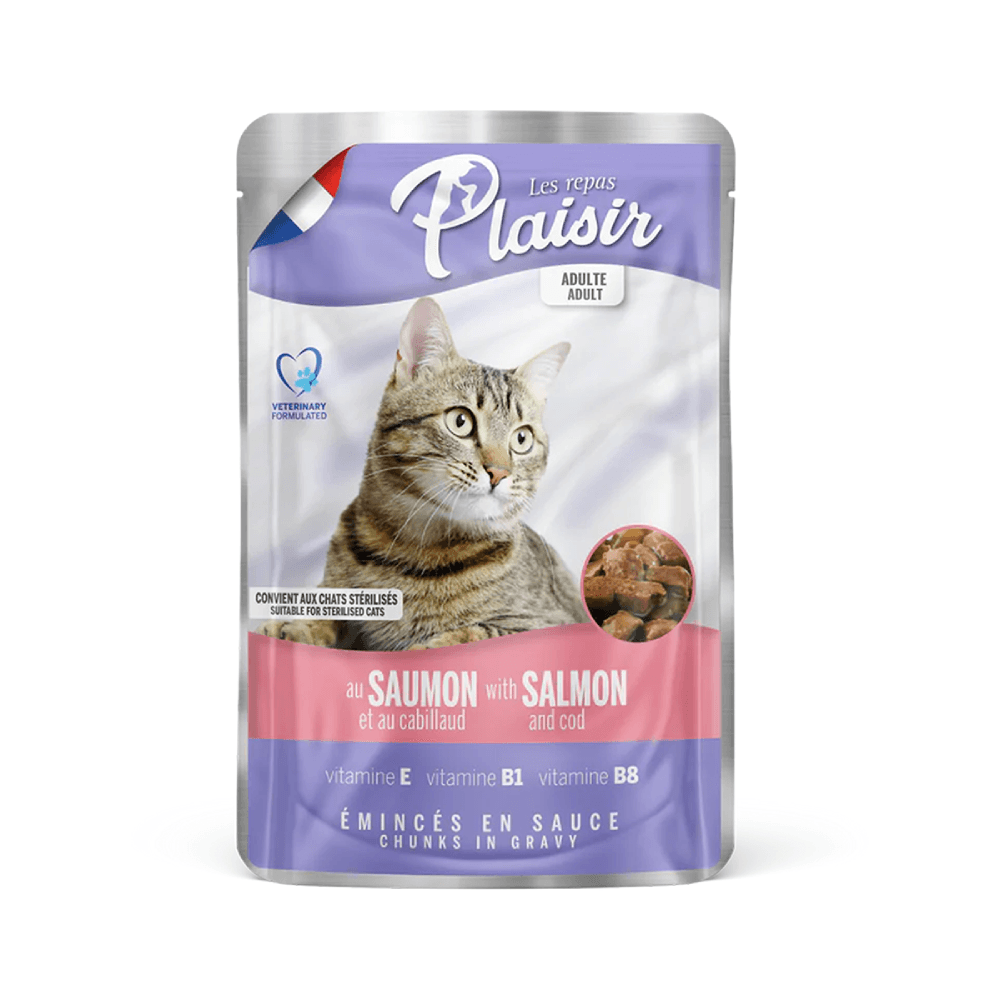 Alimento Húmedo Gato Plaisir Pouch Trozos Salmón Y Bacalao 100 g