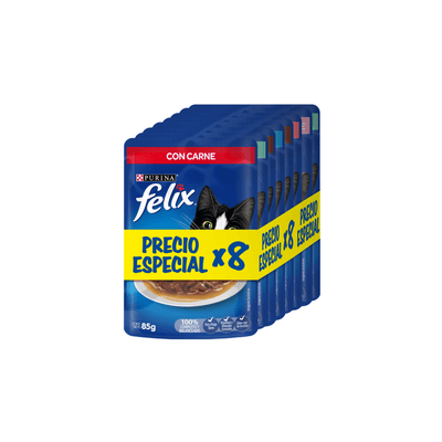 Alimento Húmedo Para Gato Felix Pack Surtido X8 85 g
